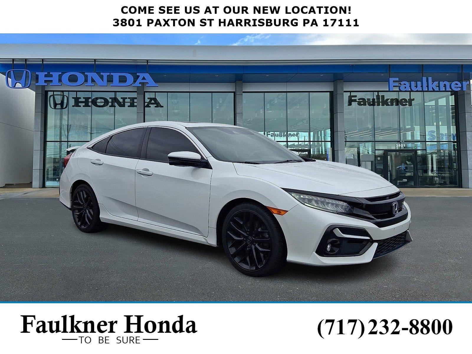 2020 Honda Civic Si Sedan Manual in Platinum White Pearl — front three-quarter view